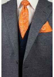Paisley Weave Necktie and Pocket Square Set in Mandarin Styled