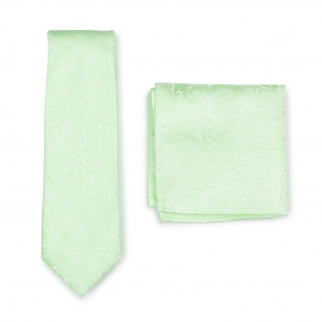 Paisley Designer Tie and Pocket Square Set in Seafoam Green