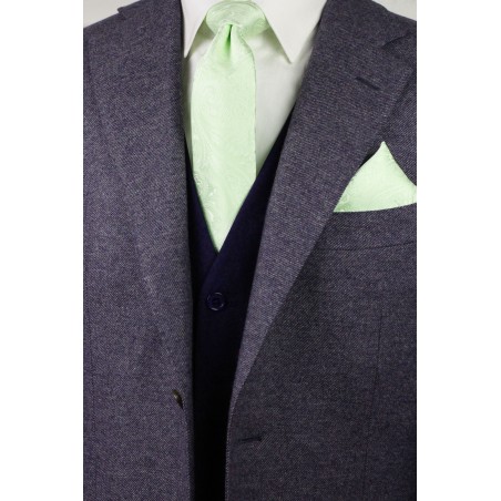 Paisley Designer Tie and Pocket Square Set in Seafoam Green Styled