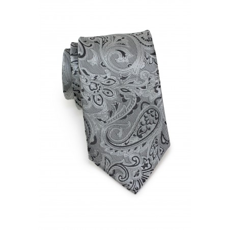 Woven Paisley Tie in Mercury Silver