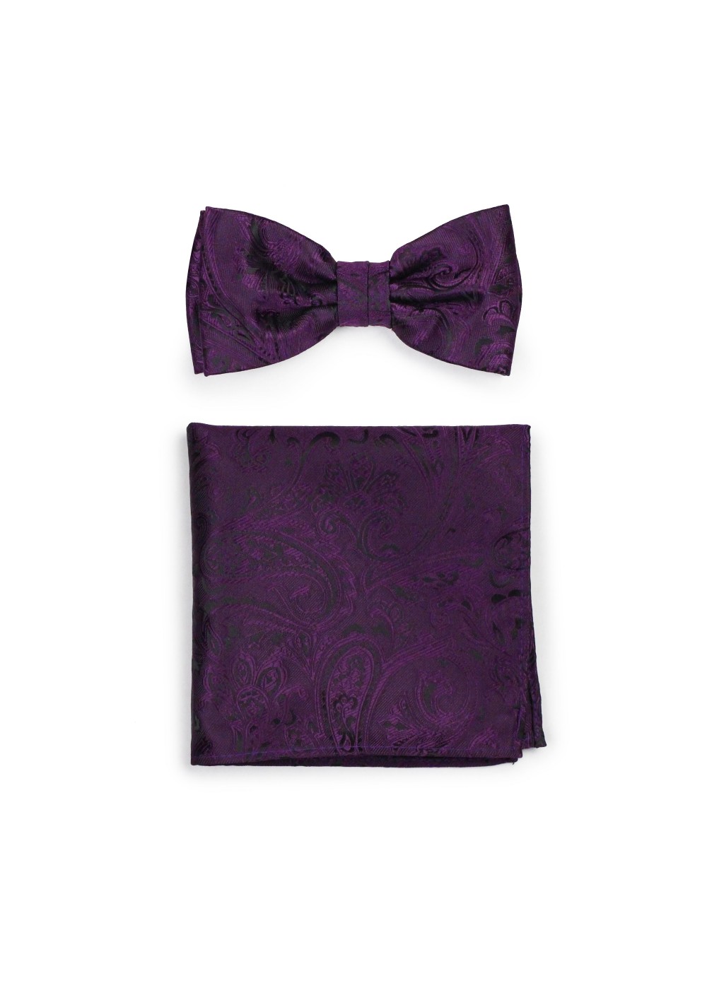 Mens Paisley Bow Tie and Hanky in Berry