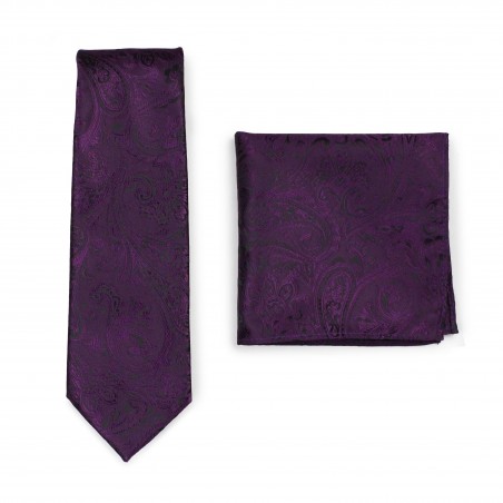 Paisley Necktie and Pocket Square in Berry