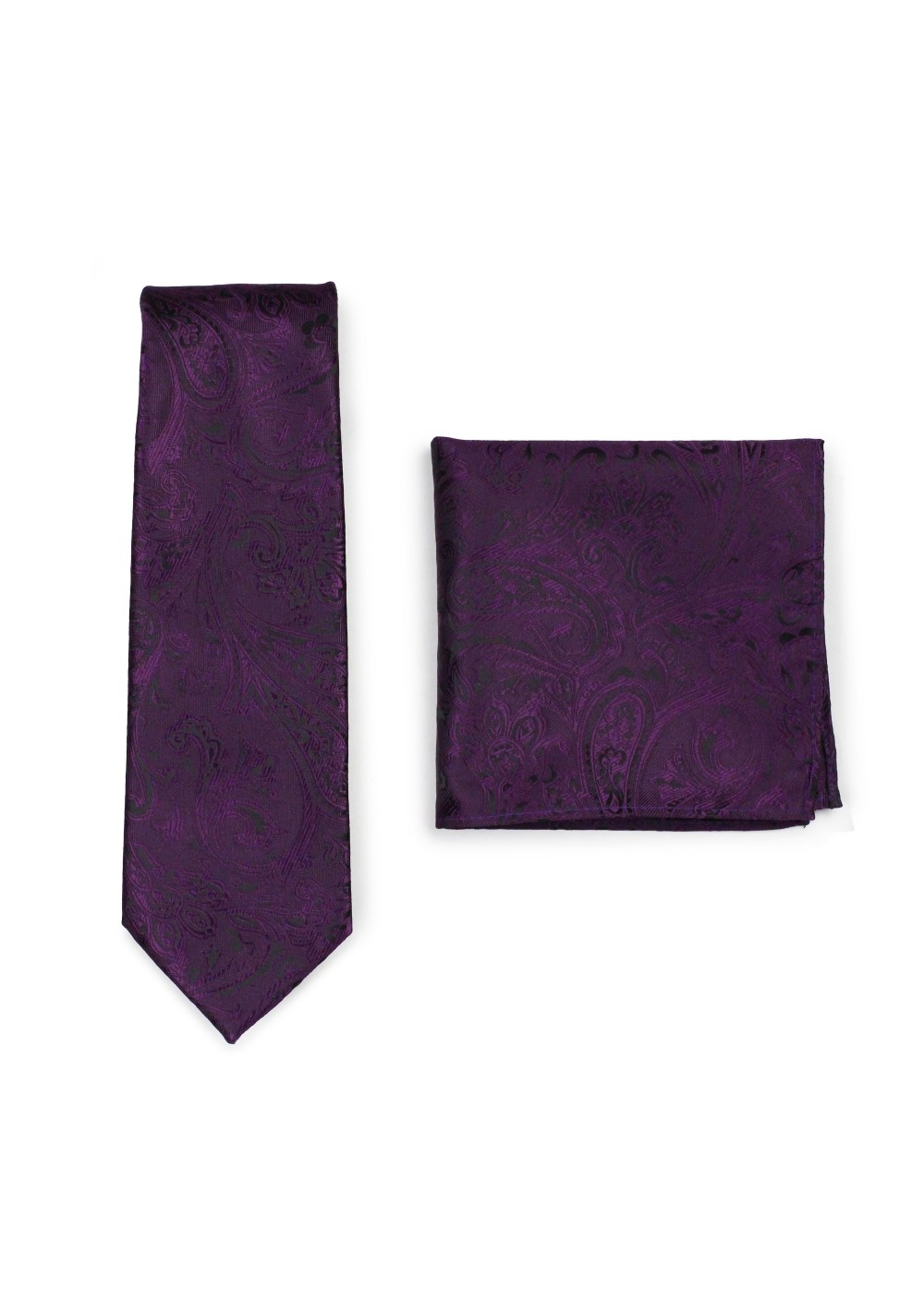Paisley Necktie and Pocket Square in Berry