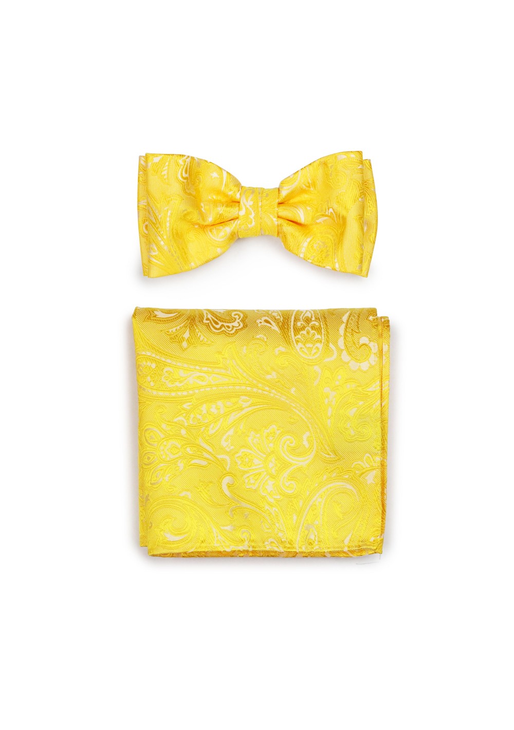 Canary Color Paisley Bowtie and Pocket Square Combo Set
