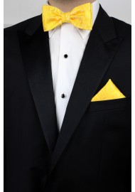 Canary Color Paisley Bowtie and Pocket Square Combo Set styled with Tux