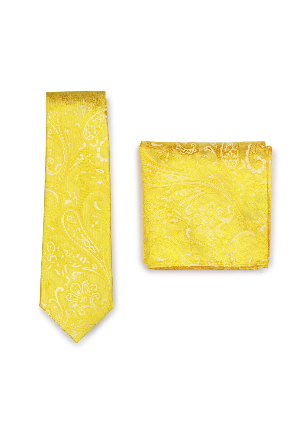 Canary Yellow Paisley Necktie and matching Pocket Square
