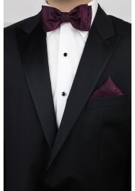 Claret Burgundy Paisley Bow Tie and Pocket Square Set Styled