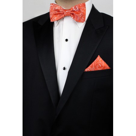 Tiger Lilly Colored Mens Bow Tie and Pocket Square Set Styled