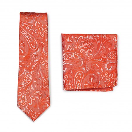 Tiger Lilly Orange Paisley Tie and Pocket Square Set