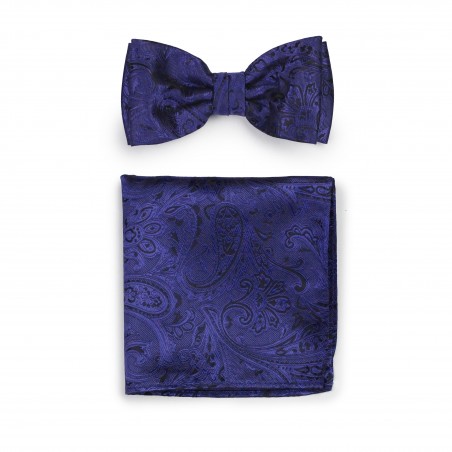 Formal Paisley Bow Tie and Pocket Square Hanky Set in Ultramarine