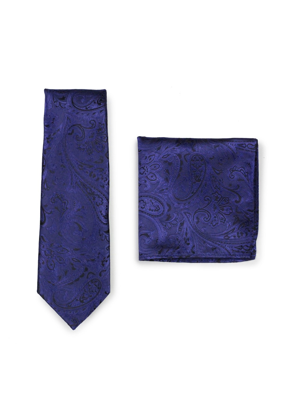 Ultramarine and Black Paisley Tie with Pocket Square Combo Set