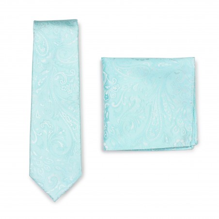 Paisley Tie and Pocket Square Combo Set in Robins Egg Blue