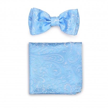 Dressy Wedding Bow Tie and Pocket Square Sets in Blue Jay