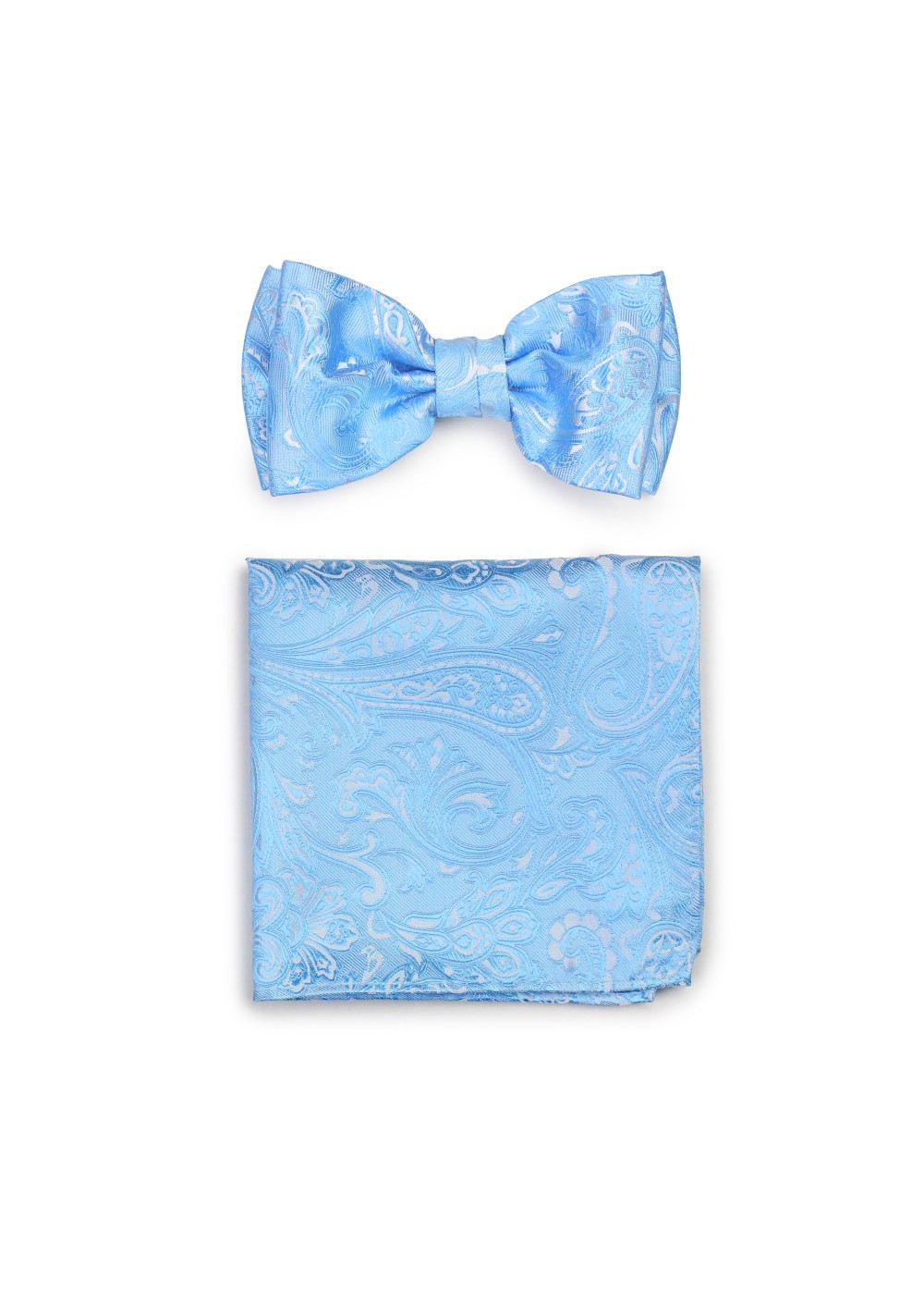 New formal Men's micro fiber pre-tied bow tie & hankie set paisley black blue