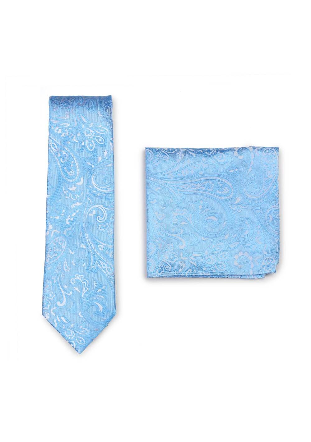 Formal Woven Paisley Tie and Pocket Square Combo Set in Blue Jay Color
