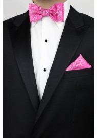 Dragon Fruit Colored Bowtie and Pocket Square Combo Set Styled