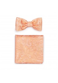 Peach Hued Summer Paisley Bow Tie and Pocket Square Set