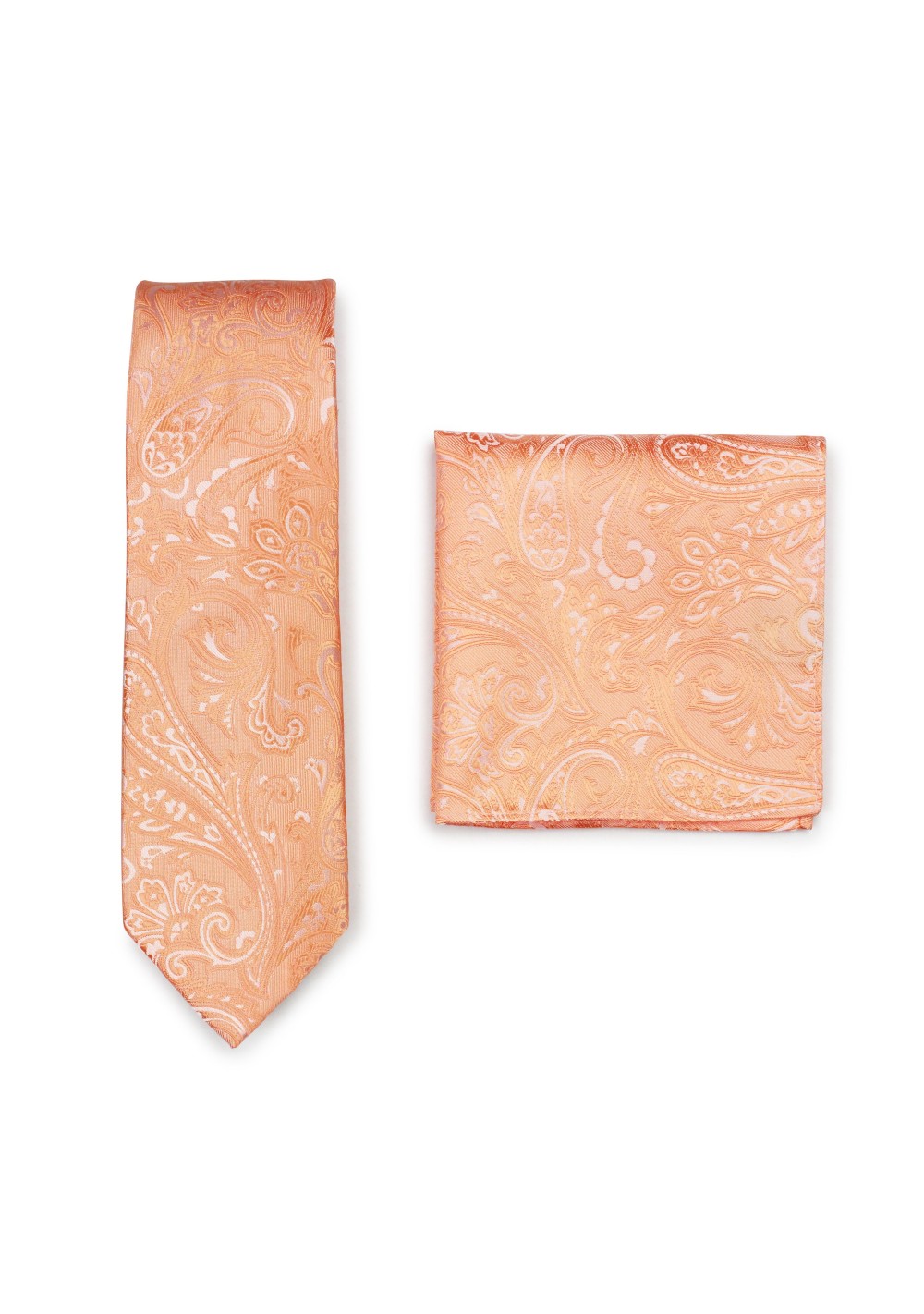Peach Summer Paisley Tie and Pocket Square Combo