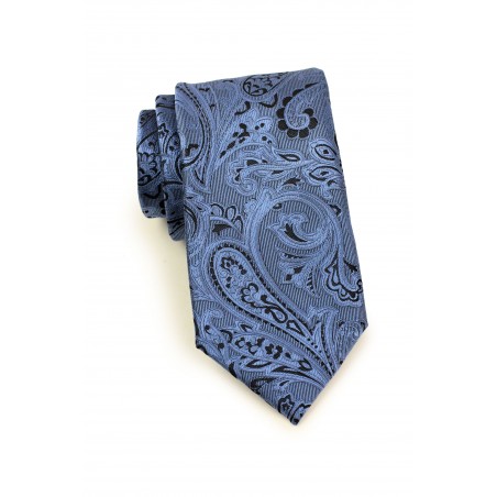 Steel Blue and Black Paisley Tie