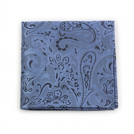 Elegant Steel Blue Paisley Pocket Square