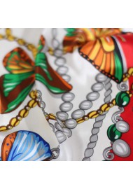 Colorful Designer Print Scarf with Flying Butterflies Detail Close Up