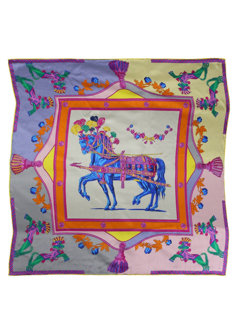 Designer Ladies Silk Scarf with Horse and Floral Print