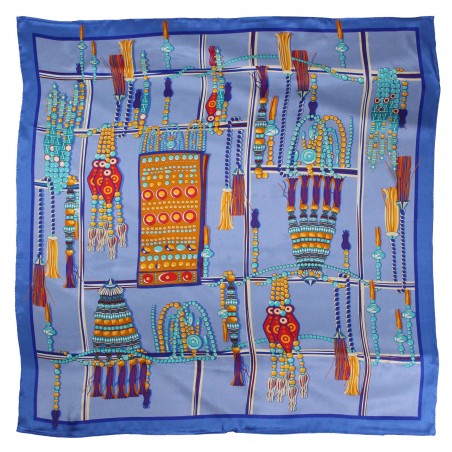 Tribal Jewelry Print Scarf in French Blue and Golden Orange