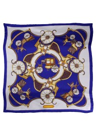 Ladies Oversized Silk Scarf in Navy, White, and Gold