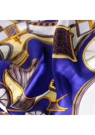 Ladies Oversized Silk Scarf in Navy, White, and Gold Detailed Close Up