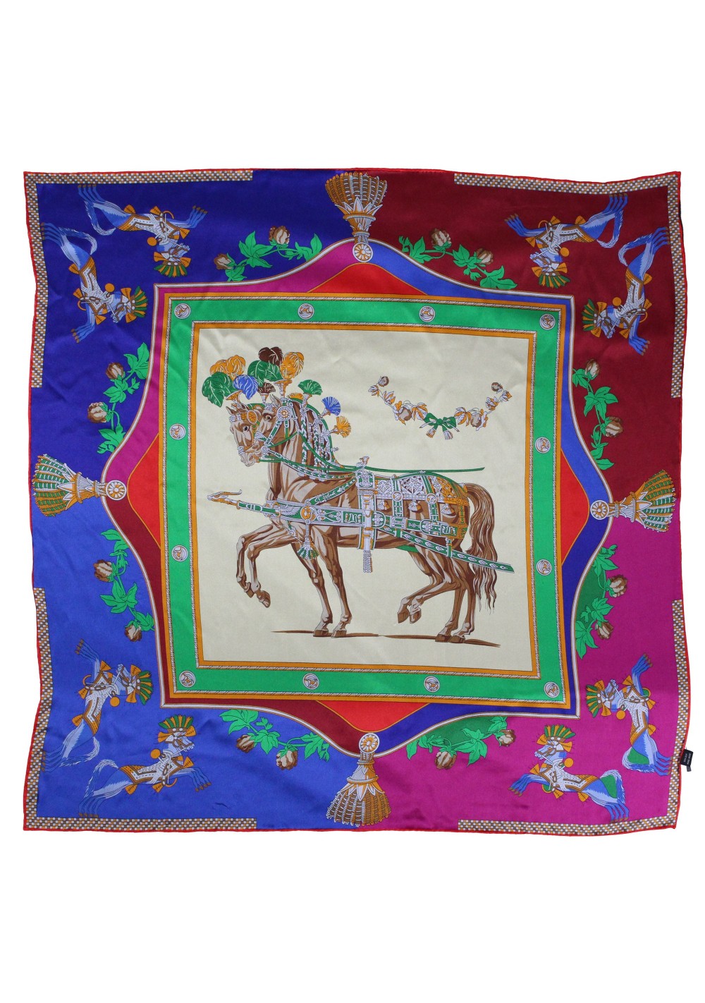 Red, Pink, and Blue Equestrian Print Silk Scarf