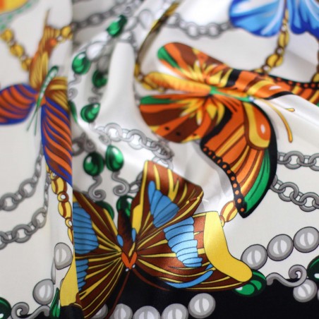 Designer Butterfly Print Silk Scarf in Premium Silk Detailed Close Up