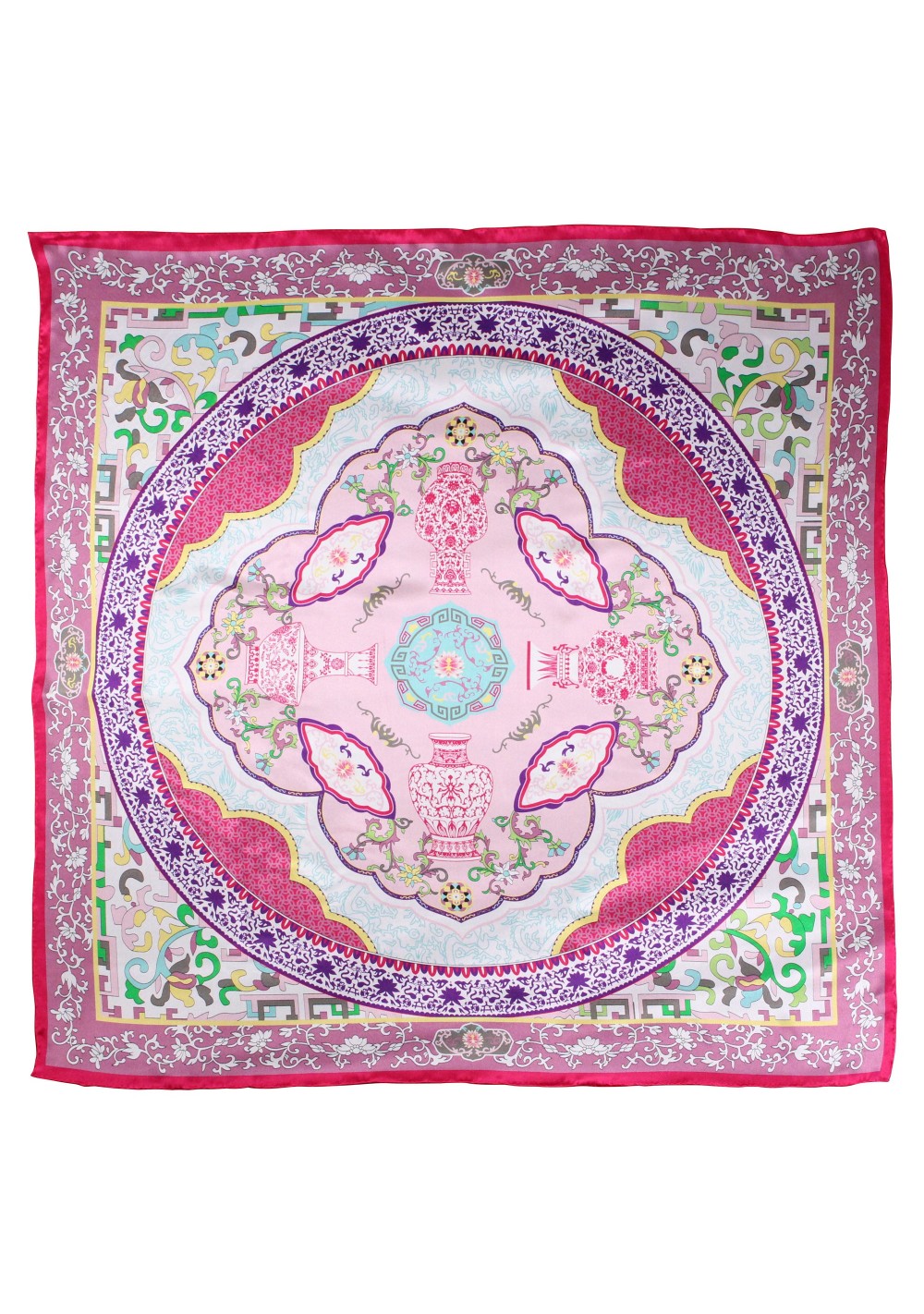 Pink and Cream Silk Scarf in Persian Design Print