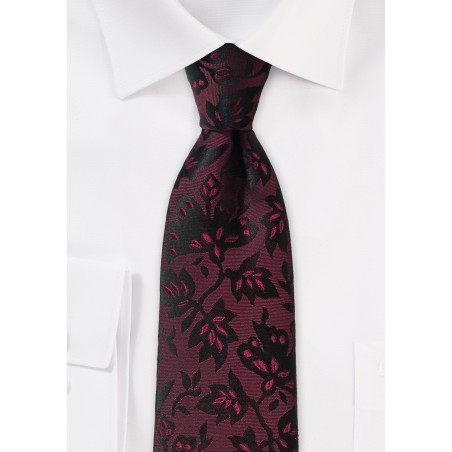 Floral Tie in Oxblood Red