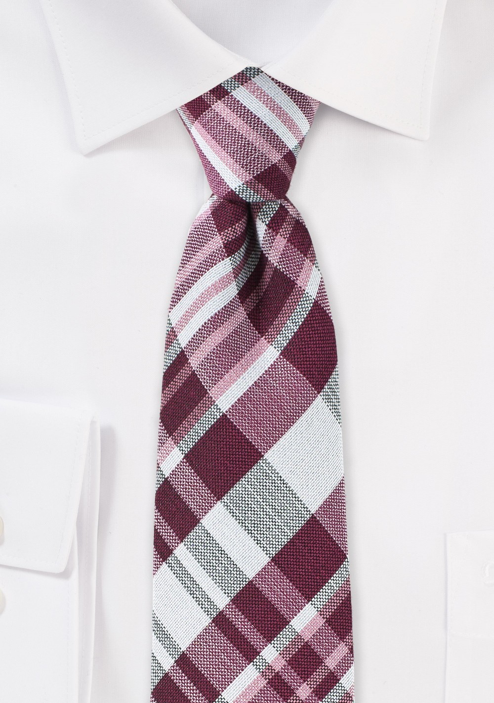 Textured Cotton Plaid Tie in Burgundy