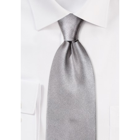 Solid Silver Silk Tie in XL