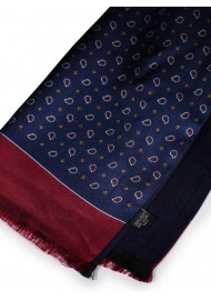 Navy and Maroon Paisley Silk Scarf Doubled Sided