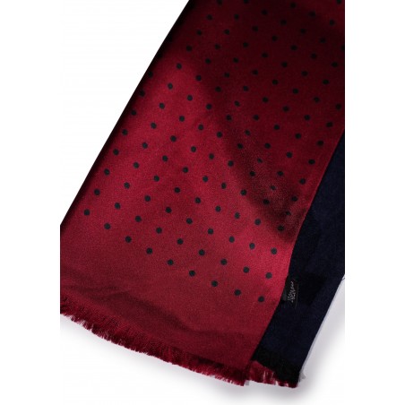 Wine Red and Navy Polka Dot Silk Scarf Double Sided