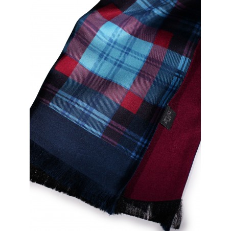 Tartan Check Silk Scarf in Reds and Blues Double Sided