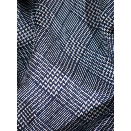 Glen Check Silk Scarf in Blue Detailed Close Up