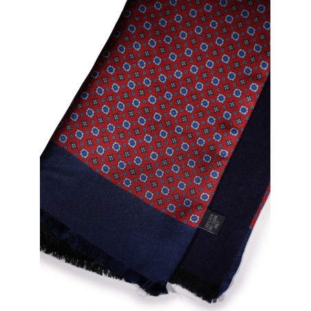 Timelessly Elegant Mens Silk Scarf in Burgundy and Navy Double Sided