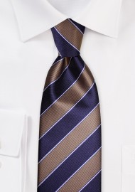Elegant Striped Tie in Wheat and Navy