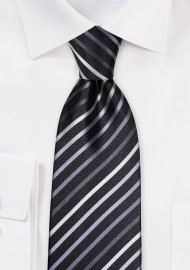 Black Tie With White, Silver & Gray Stripes