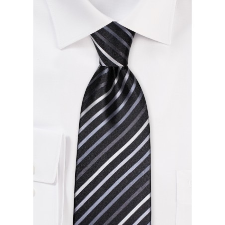 Black Tie With White, Silver & Gray Stripes