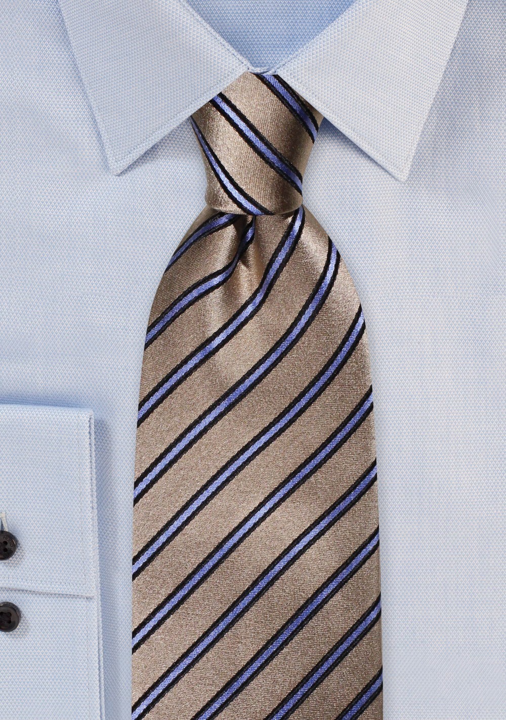Silk Tie in Camel and Light Blue