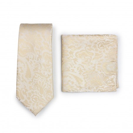 Wedding Woven Paisley Tie and Hanky Set in Champagne