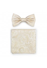 Men's Bow Tie and Pocket Square in Champagne Cream with Paisley Design