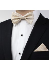 Men's Bow Tie and Pocket Square in Champagne Cream with Paisley Design Styled