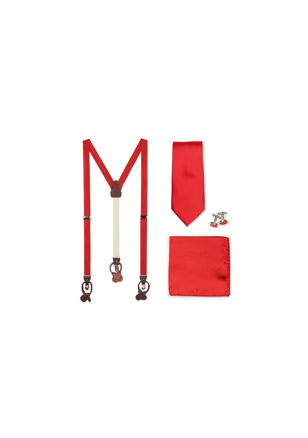 Solid Bright Red Mens Tie and Suspender Combo Set