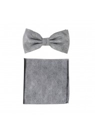 Woodgrain Texture Bow Tie Set in Graphite Gray