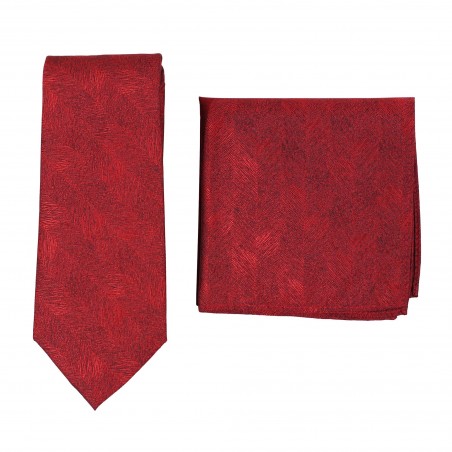 Woodgrain Texture Necktie Set in Apple Red